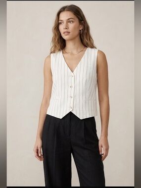 Joie Linen blend vest white with black stripes large top shirt NWT